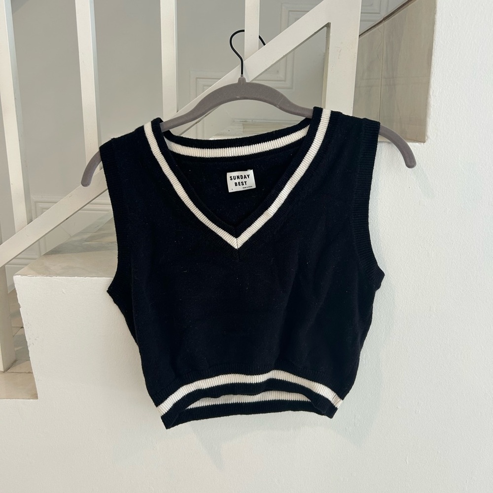 Sunday Best Black and White Knit Sweater Vest